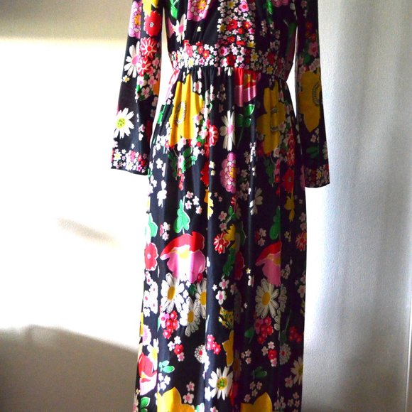 1970s Avalon Floral Print kaftan maxi dress Bohemian - Picture 4 of 6